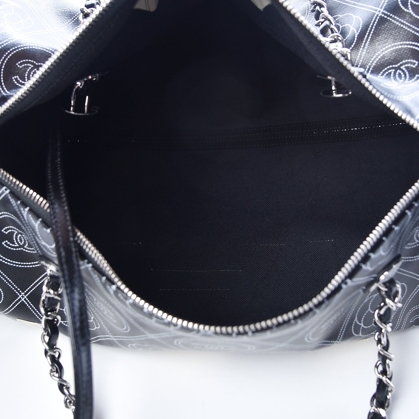 Coated Canvas Camellia Printed Calfskin Bowling Bag Black Beige