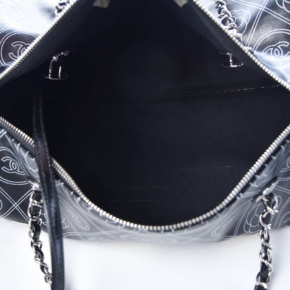 Chanel Coated Canvas Camellia Printed Calfskin Bowling Bag Black Beige 6 of 11