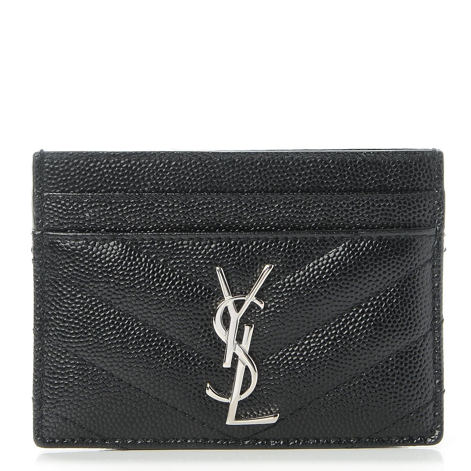 Saint Laurent Grain De Poudre Matelasse Chevron Monogram Credit Card Case Black 1 of 9