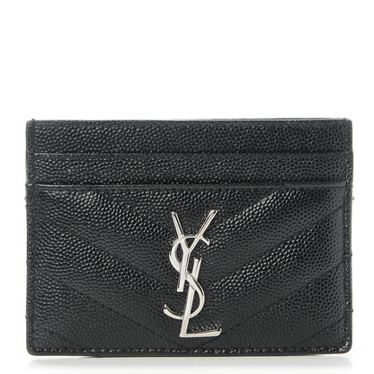 Saint Laurent Grain De Poudre Matelasse Chevron Monogram Credit Card Case Black 1 of 9