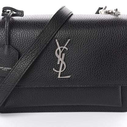 Saint Laurent Grained Calfskin Medium Monogram Sunset Satchel Black 6 of 8