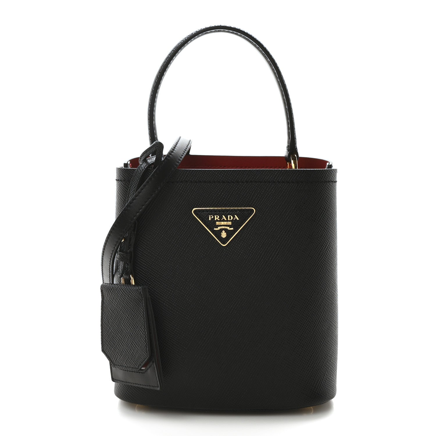 Prada Saffiano Cuir Small Panier Bucket Bag Black Fuoco 1 of 9