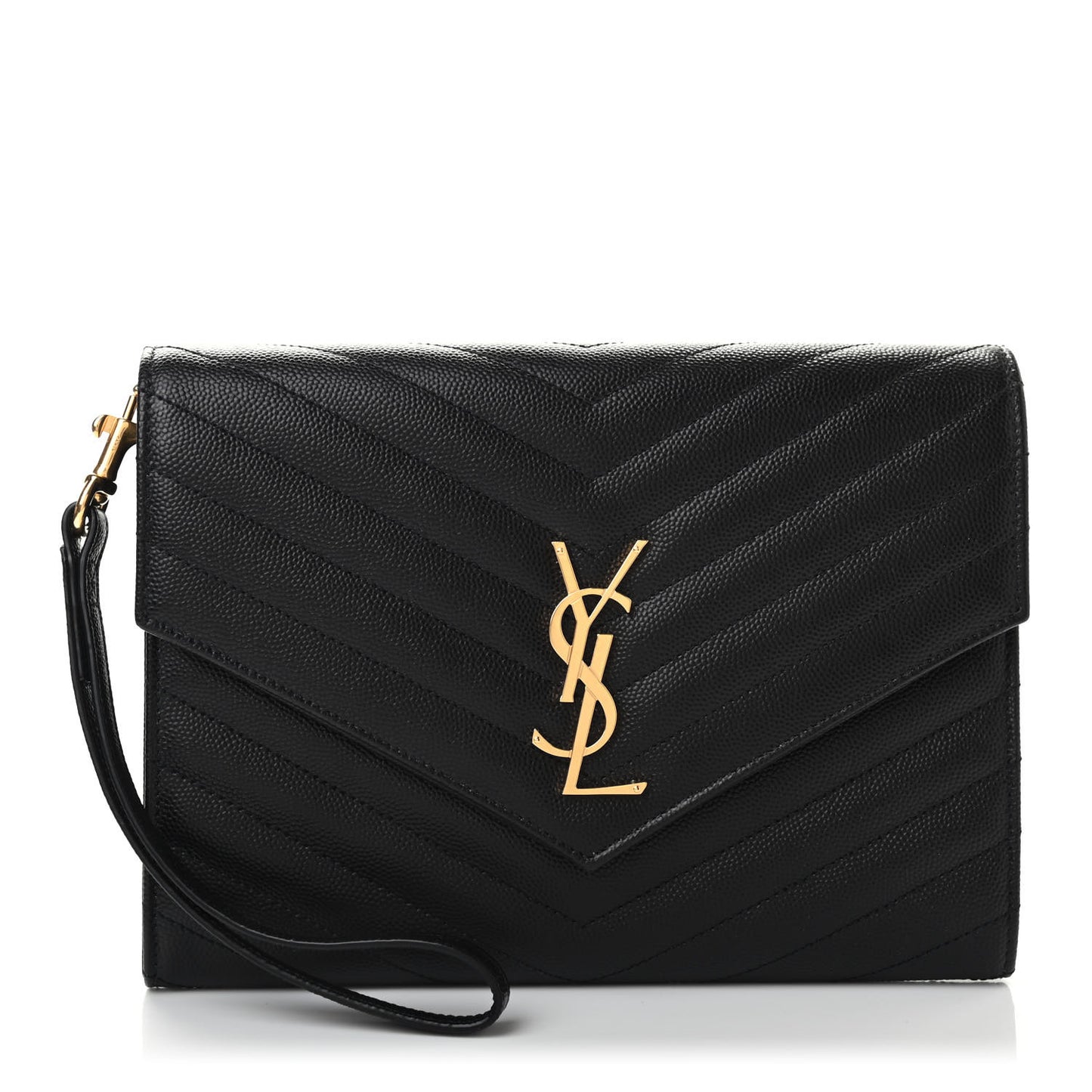 Grain De Poudre Matelasse Chevron Monogram Envelope Clutch Black