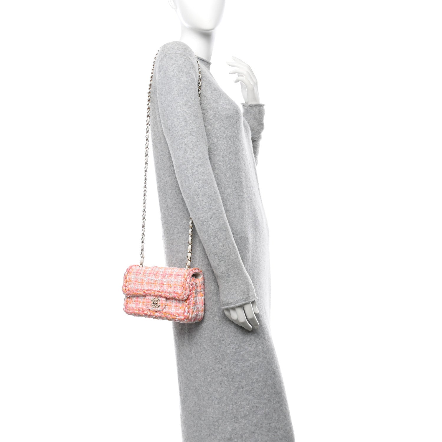 Chanel Tweed Braid Sequin Mini Flap White Pink Orange 2 of 11