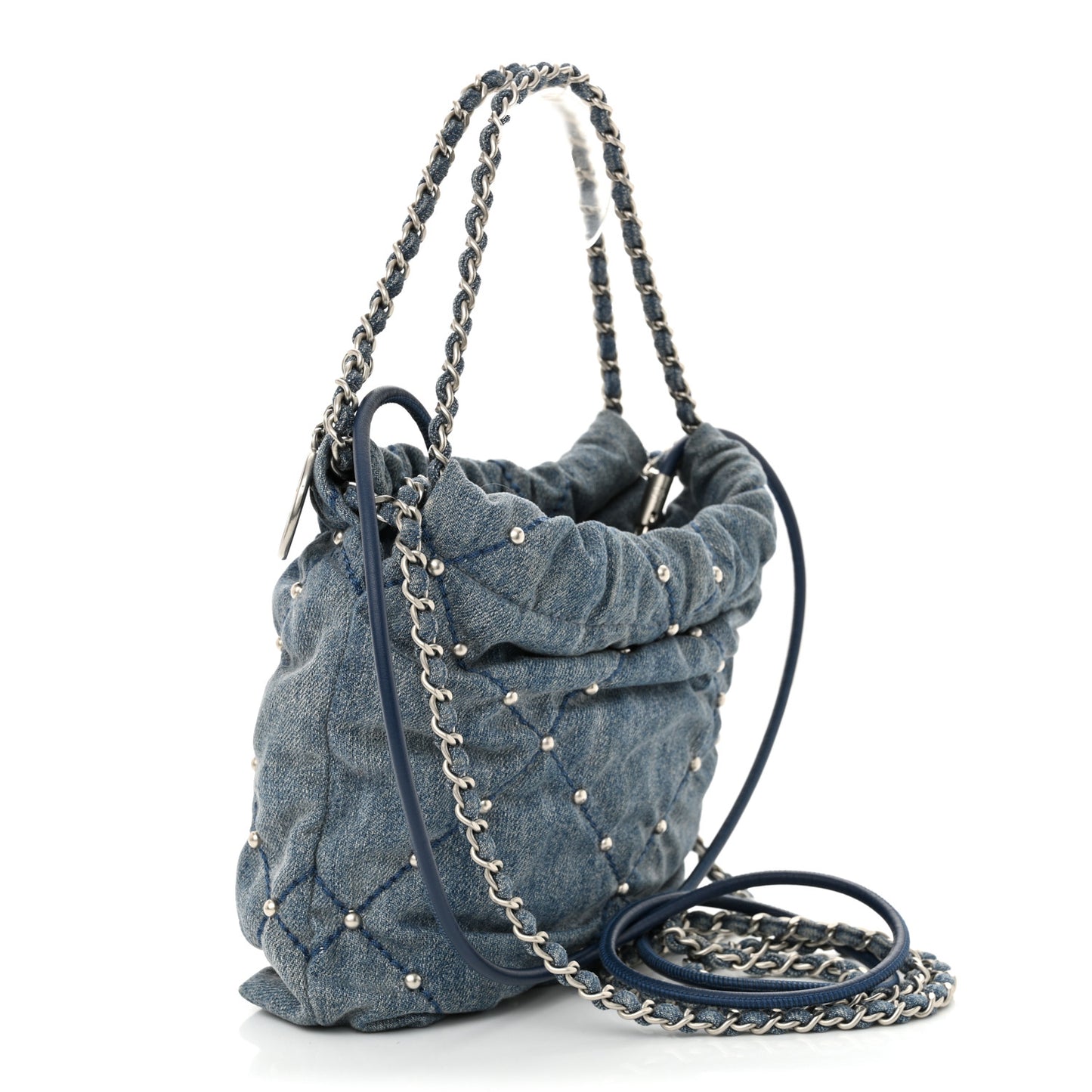 Washed Denim Quilted Studded Mini Chanel 22 Blue