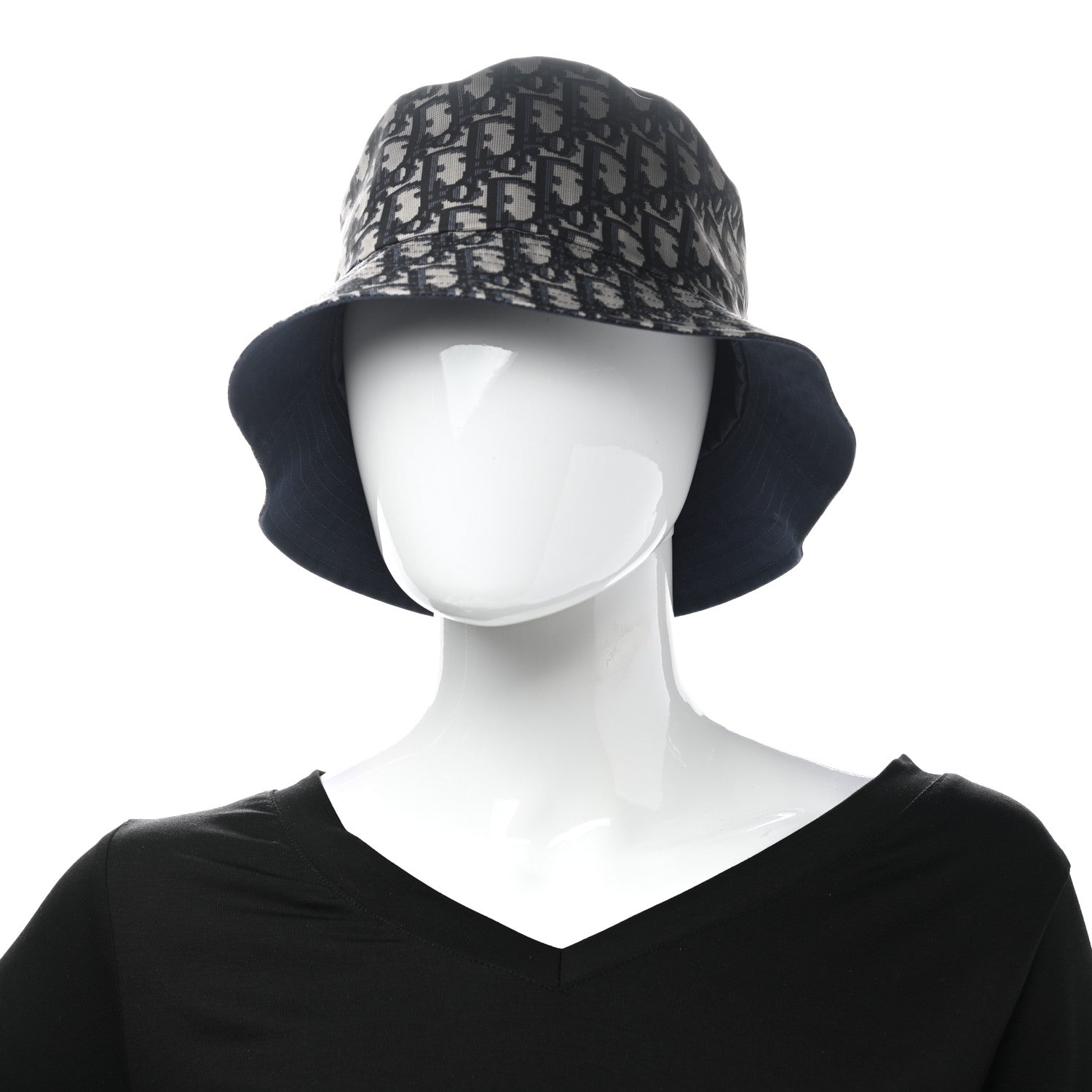 Christian Dior Polyester Cotton Oblique Reversible Teddy-D Brim Bucket Hat 56 Black 2 of 5