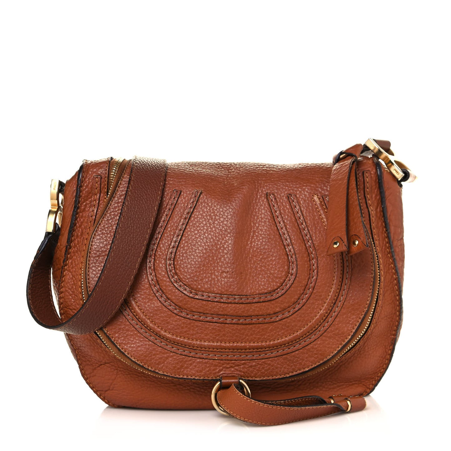 Calfskin Medium Marcie Round Zip Crossbody Bag Tan