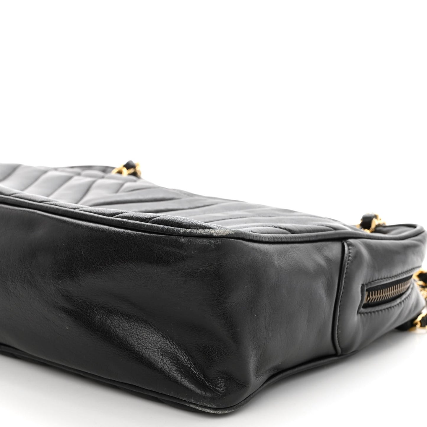 Lambskin Surpique Chevron Small Tote Black