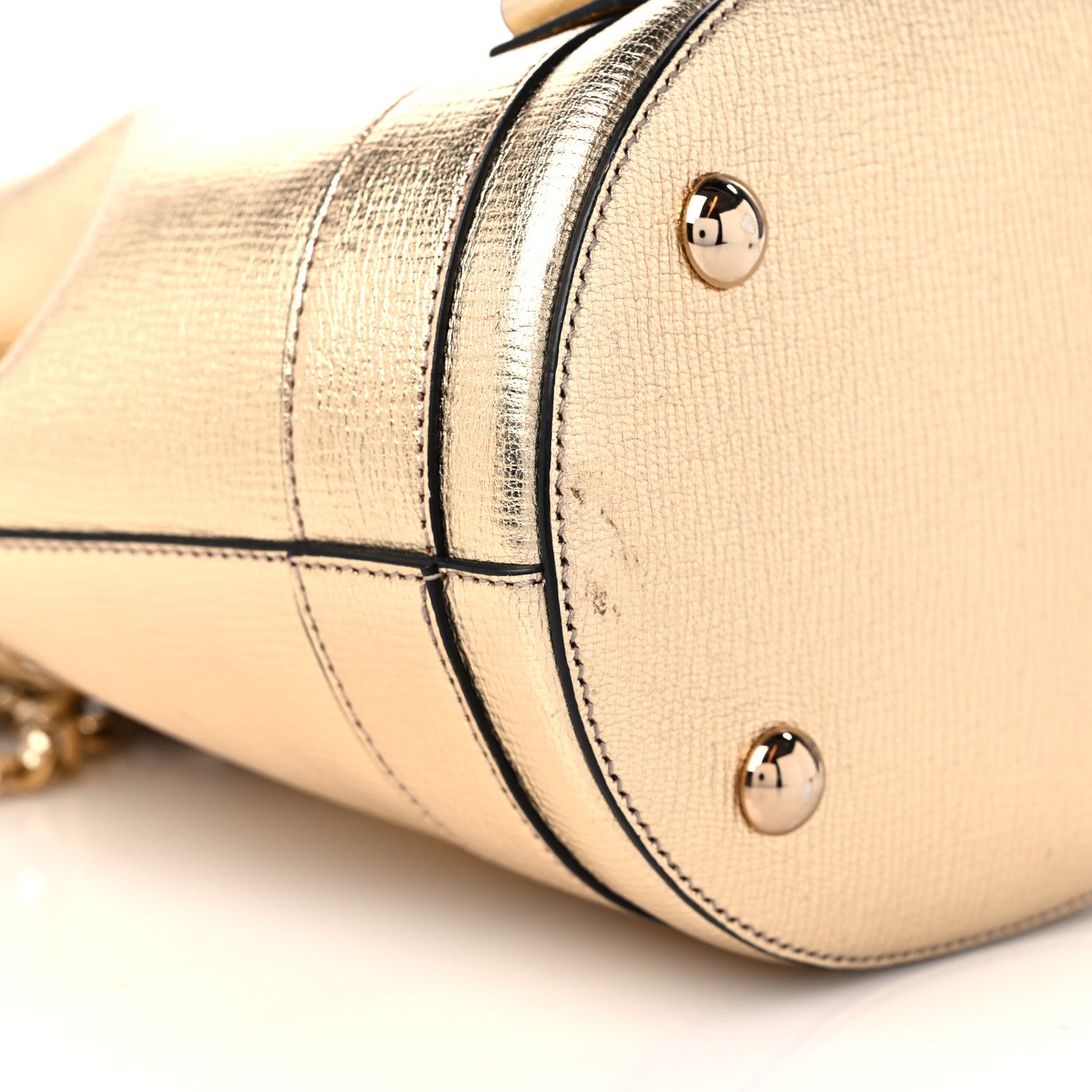 Salvatore Ferragamo Metallic Calfskin Vara Bow Bucket Bag Gold 7 of 8