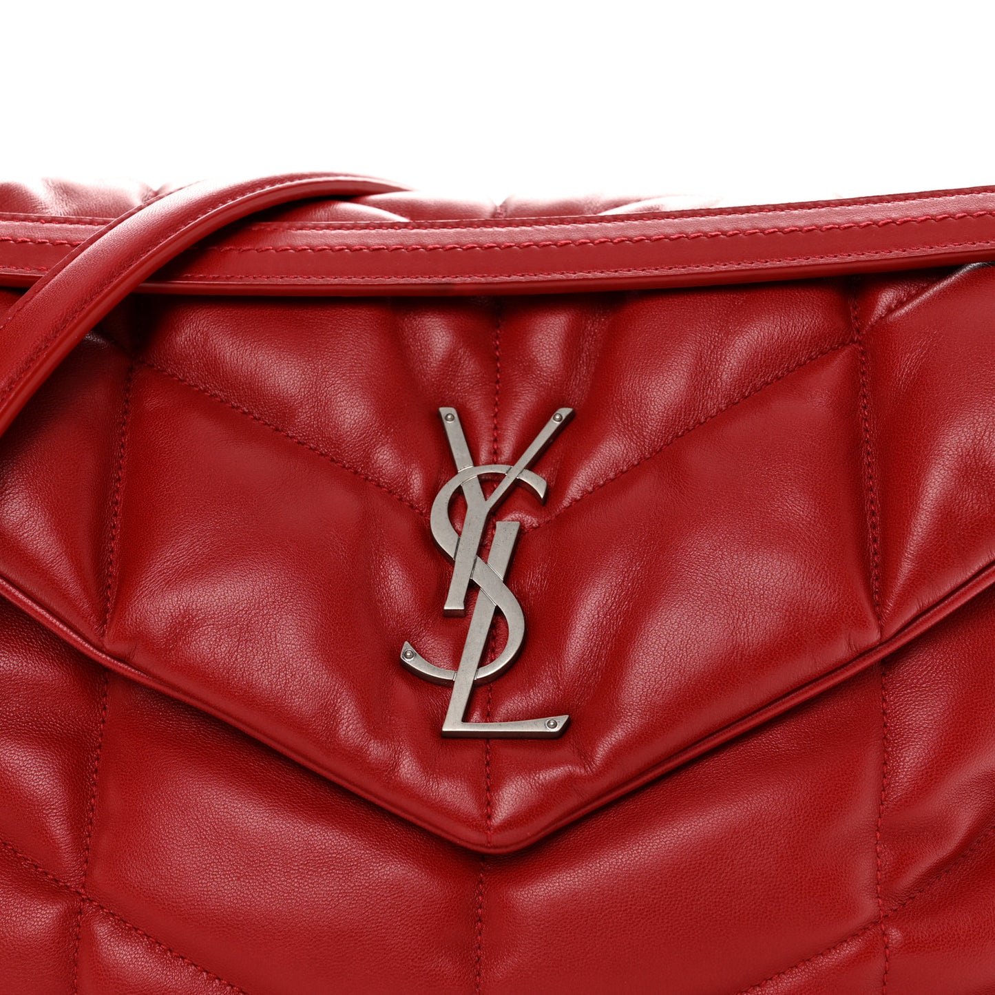 Lambskin Quilted Medium Loulou Puffer Monogram Chain Satchel Red