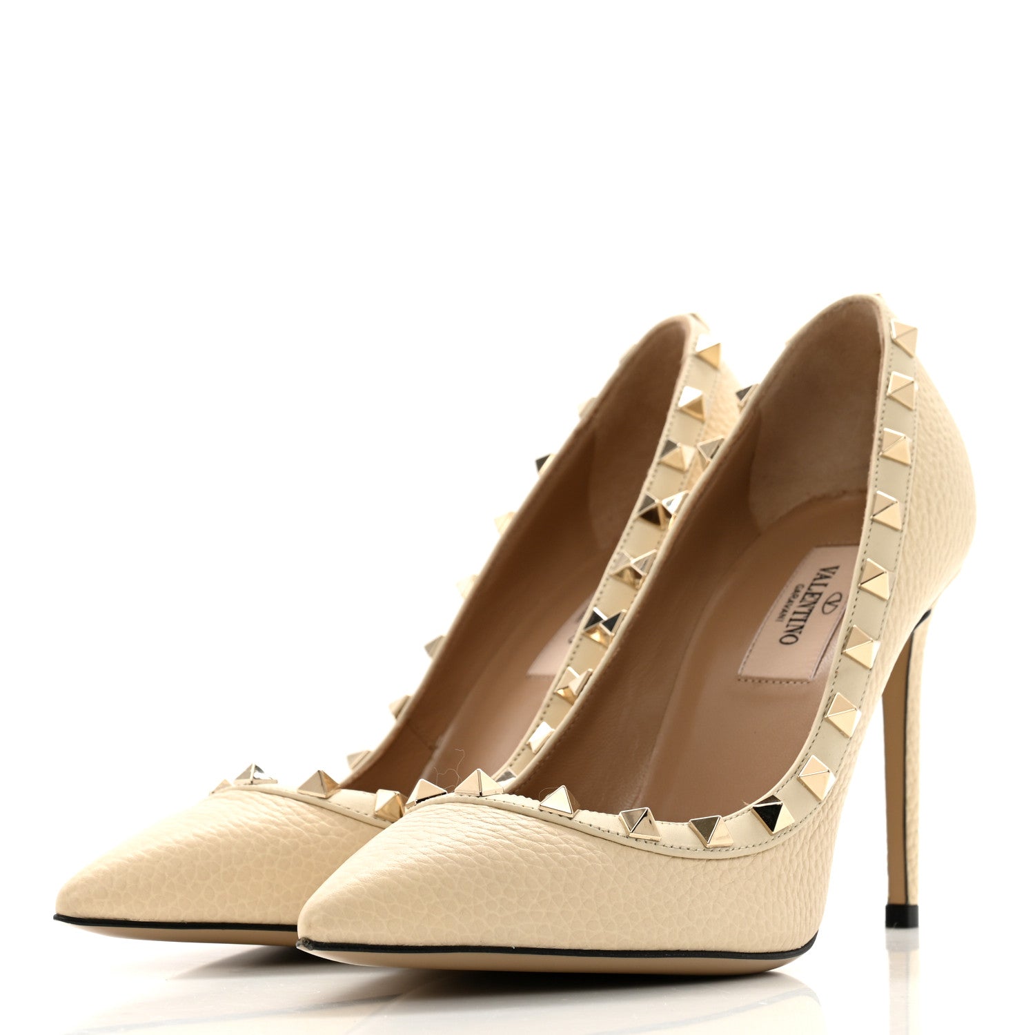 Valentino Garavani Pebbled Calfskin Rockstud 100mm Pumps 36.5 Ivory 4 of 11