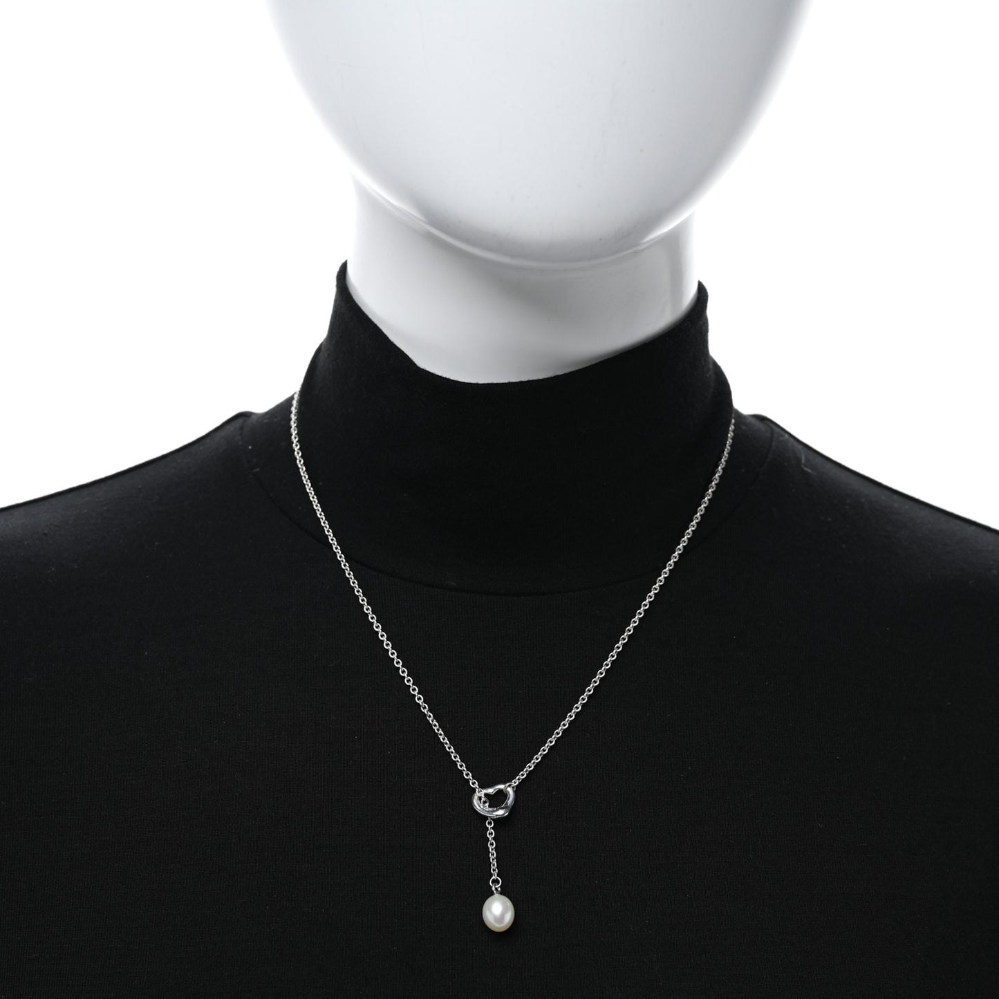 Sterling Silver Cultured Pearl 7.5-9mm Elsa Peretti Open Heart Lariat Necklace