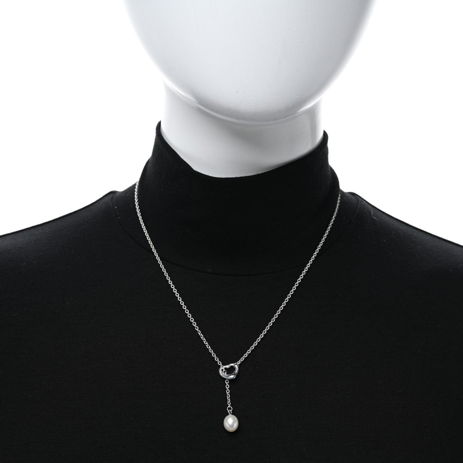 Tiffany Sterling Silver Cultured Pearl 7.5-9mm Elsa Peretti Open Heart Lariat Necklace 3 of 4