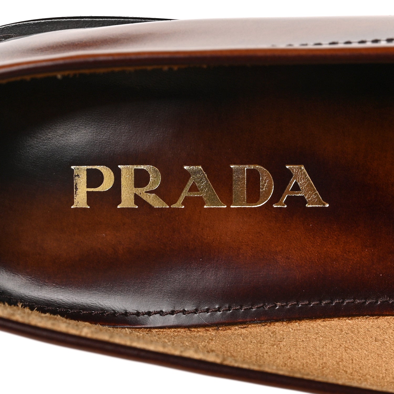 Prada Spazzolato Fume Metal Triangle Logo 20mm Loafers 39 Tobacco 7 of 8