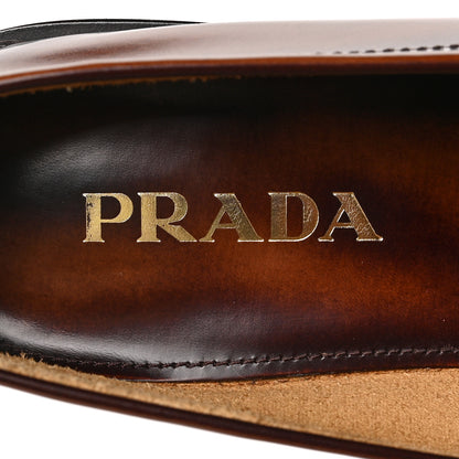 Prada Spazzolato Fume Metal Triangle Logo 20mm Loafers 39 Tobacco 7 of 8