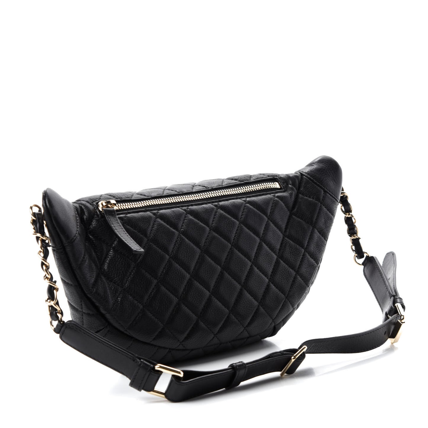 Calfskin Quilted Banane Waist Bag Fanny Pack Black