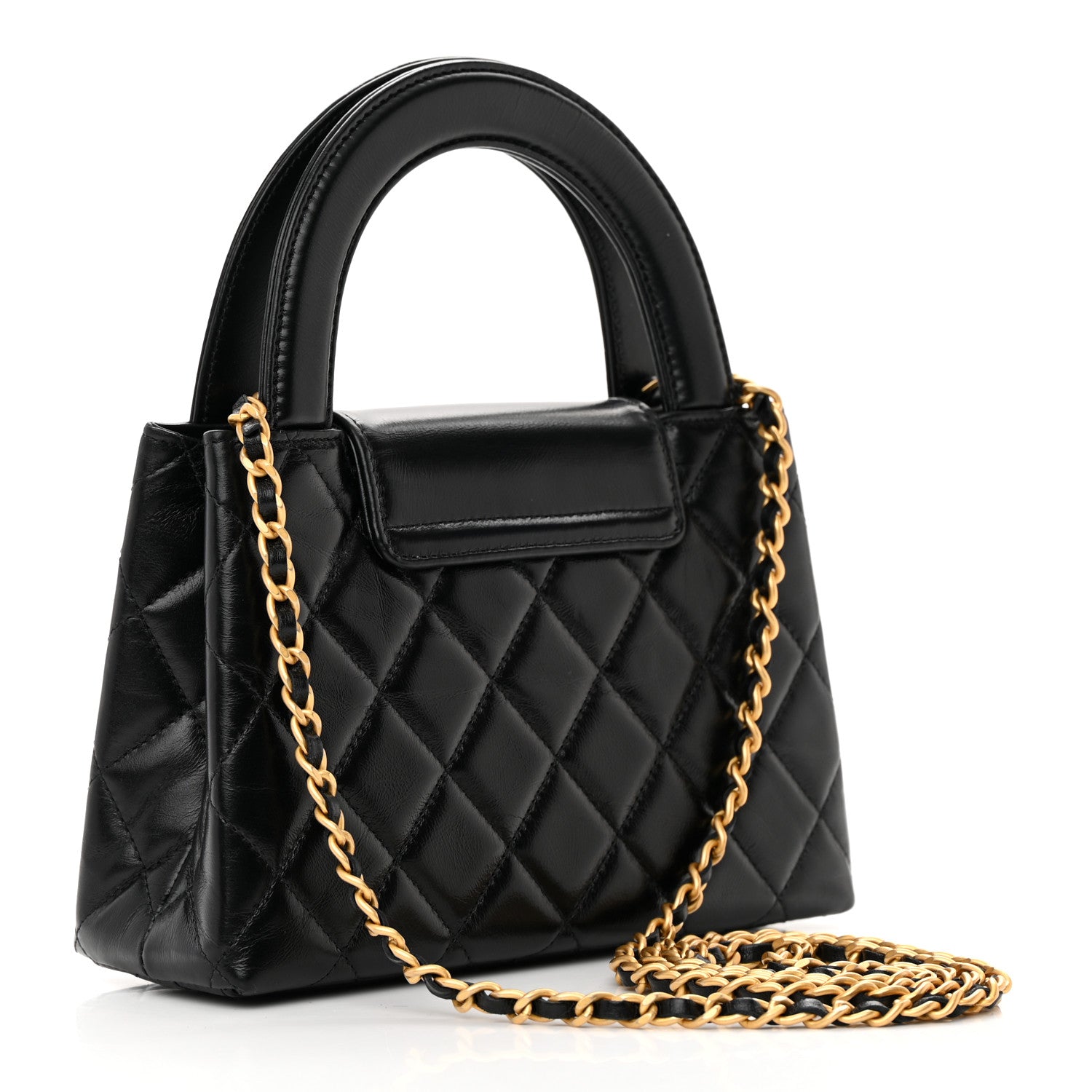 Chanel Shiny Aged Calfskin Quilted Nano Kelly Shopper Black 3 of 14