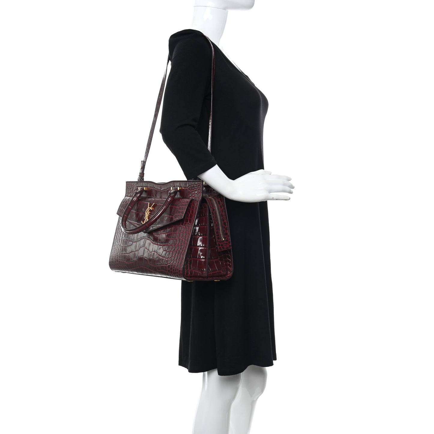 Calfskin Crocodile Embossed Medium Uptown Tote Sunset Amber