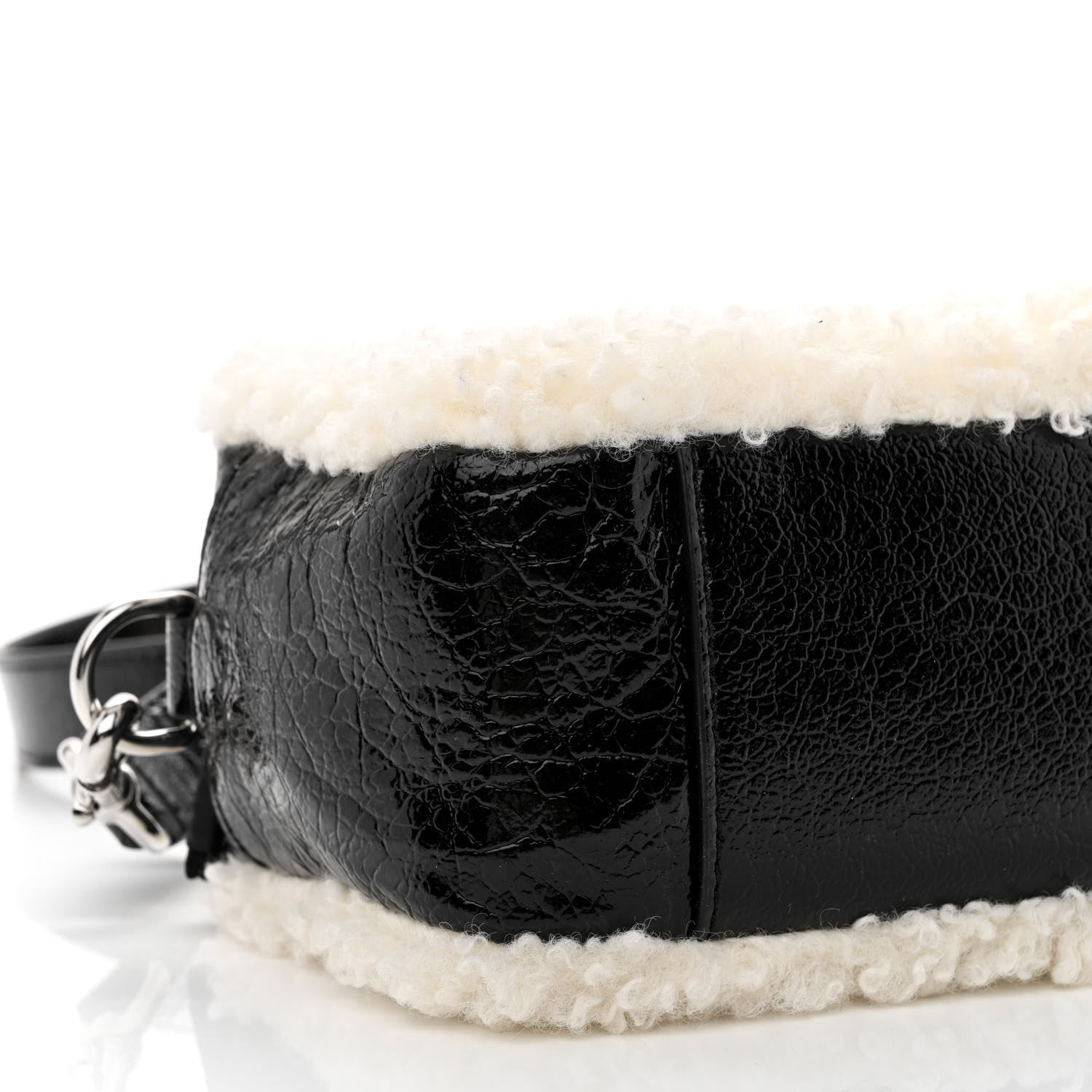 Marc Jacobs Shiny Calfskin Faux Shearling The Camera Bag Black 10 of 11