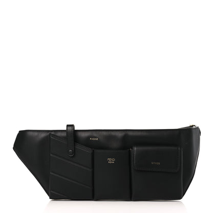 Fendi Vitello Grace Matte 3 Pocket Belt Pouch Black Soft Gold 1 of 8