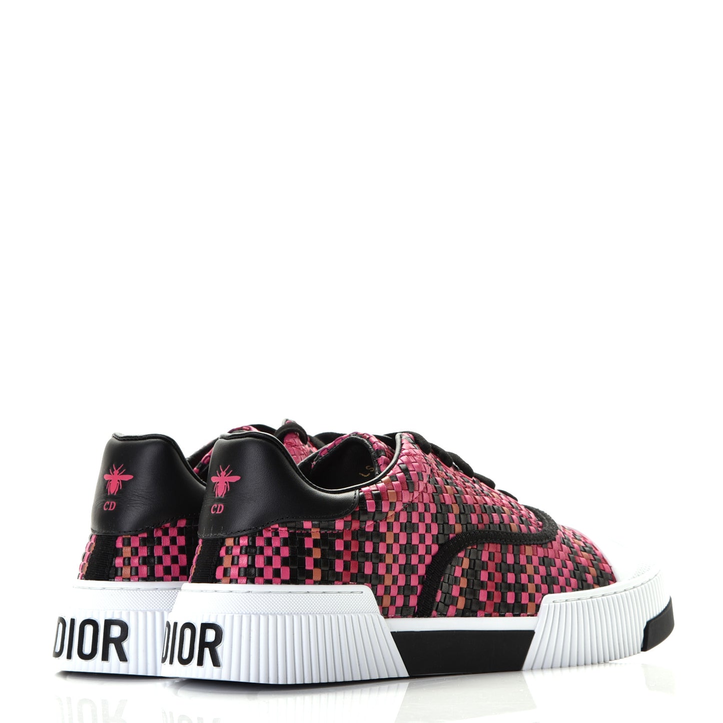 Laminated Lambskin Woven D-Smash Sneakers 36 Fuxia Black
