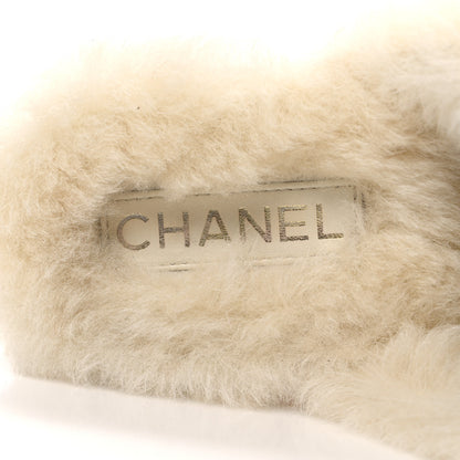 Chanel Suede Shearling CC Cap Toe Mules 41 Beige Black 10 of 10