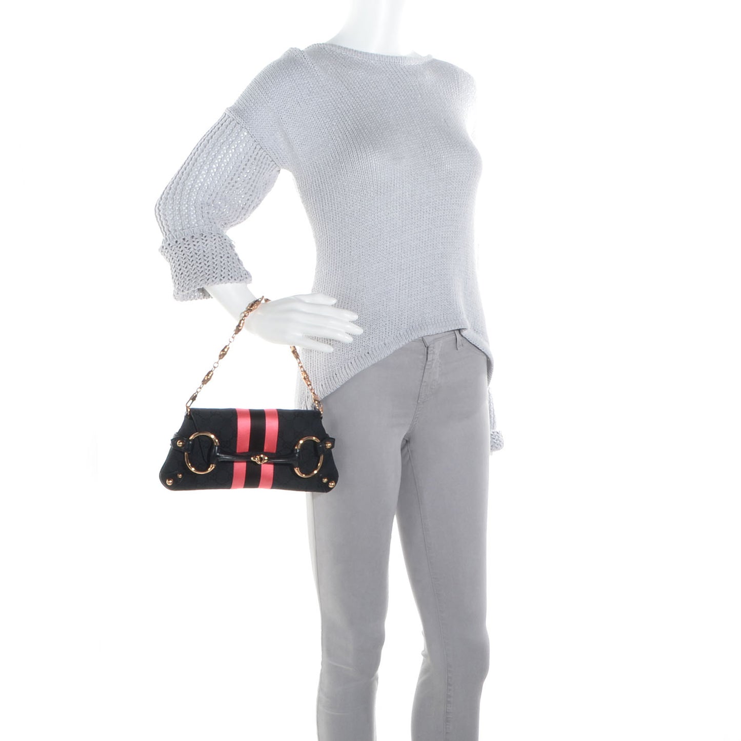 Monogram Horsebit Web Clutch Black
