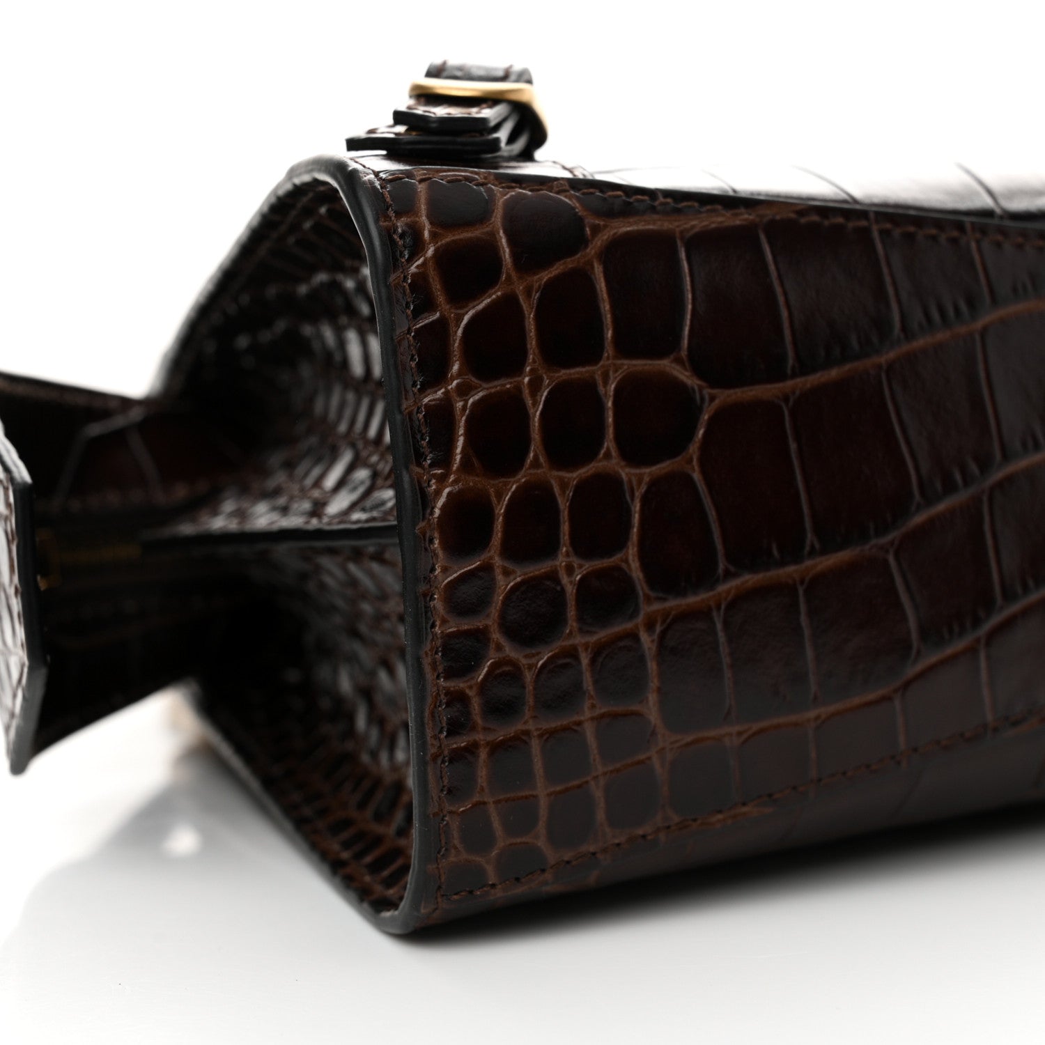 Balenciaga Semi Shiny Calfskin Crocodile Embossed Neo Classic Gold Hardware Mini City Dark Brown 8 of 9