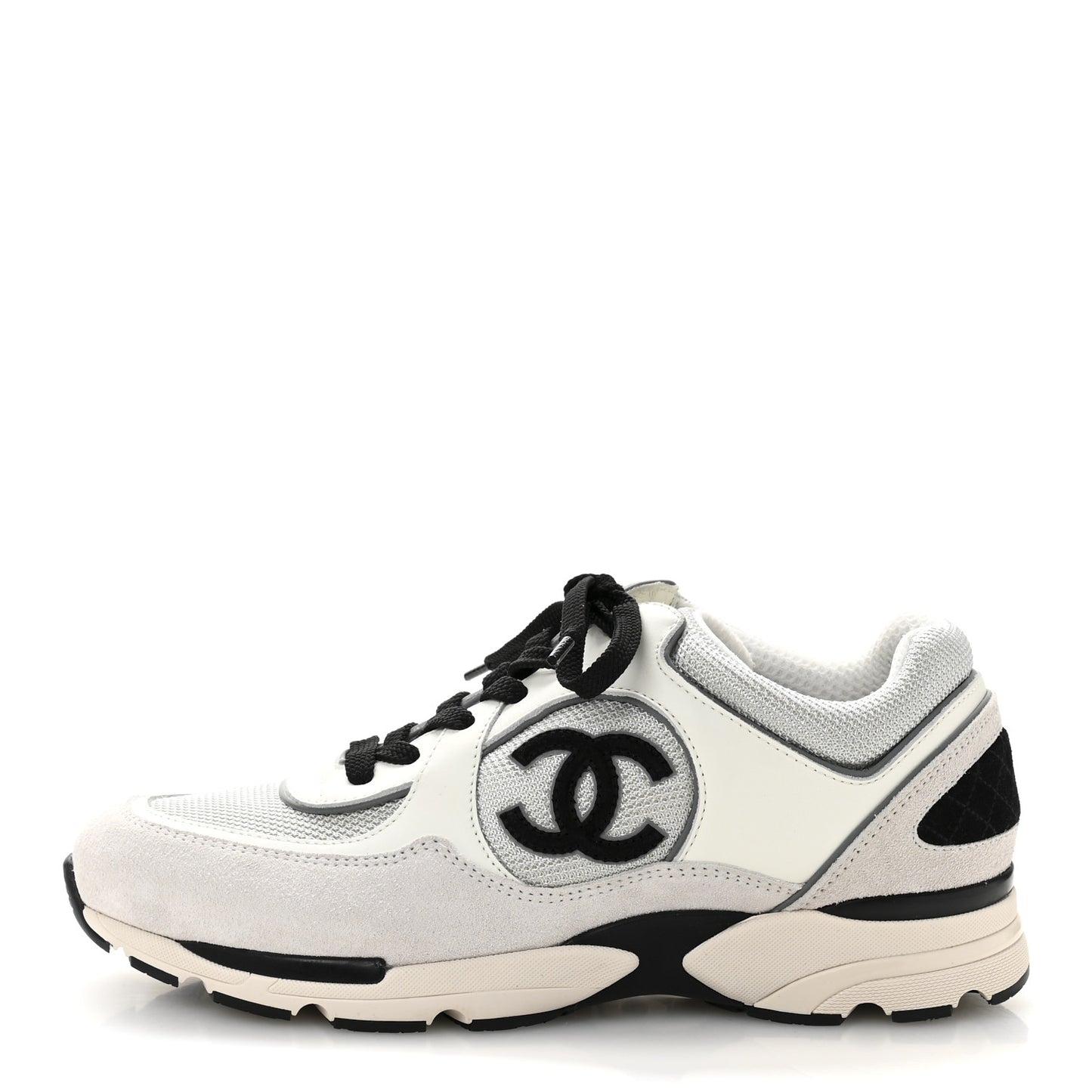 Calfskin Fabric Womens CC Sneakers 39.5 White Silver Light Grey
