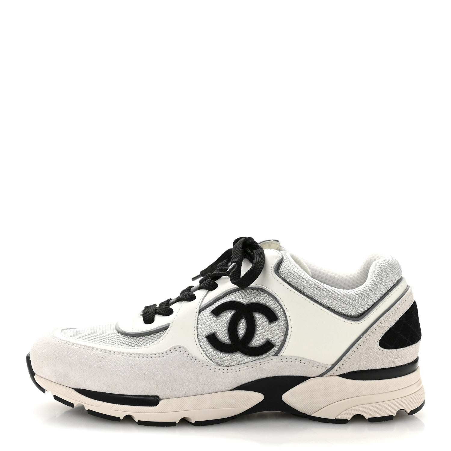 Chanel Calfskin Fabric Womens CC Sneakers 39.5 White Silver Light Grey 1 of 11