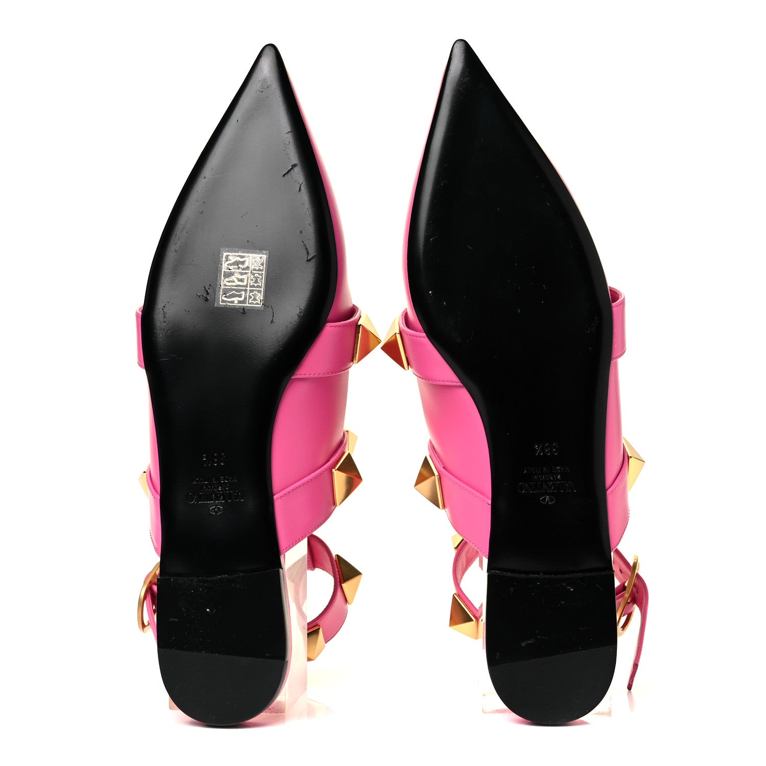 Valentino Garavani Calfskin Roman Stud Ankle Strap Flat Mules 38.5 Feminine Pink 5 of 9