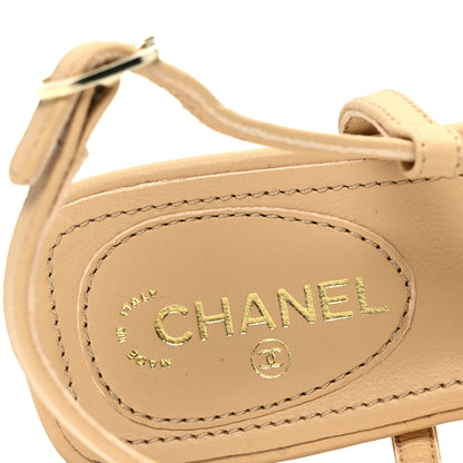 Chanel Lambskin Metal Heart Thong Sandals 37 Beige 7 of 7