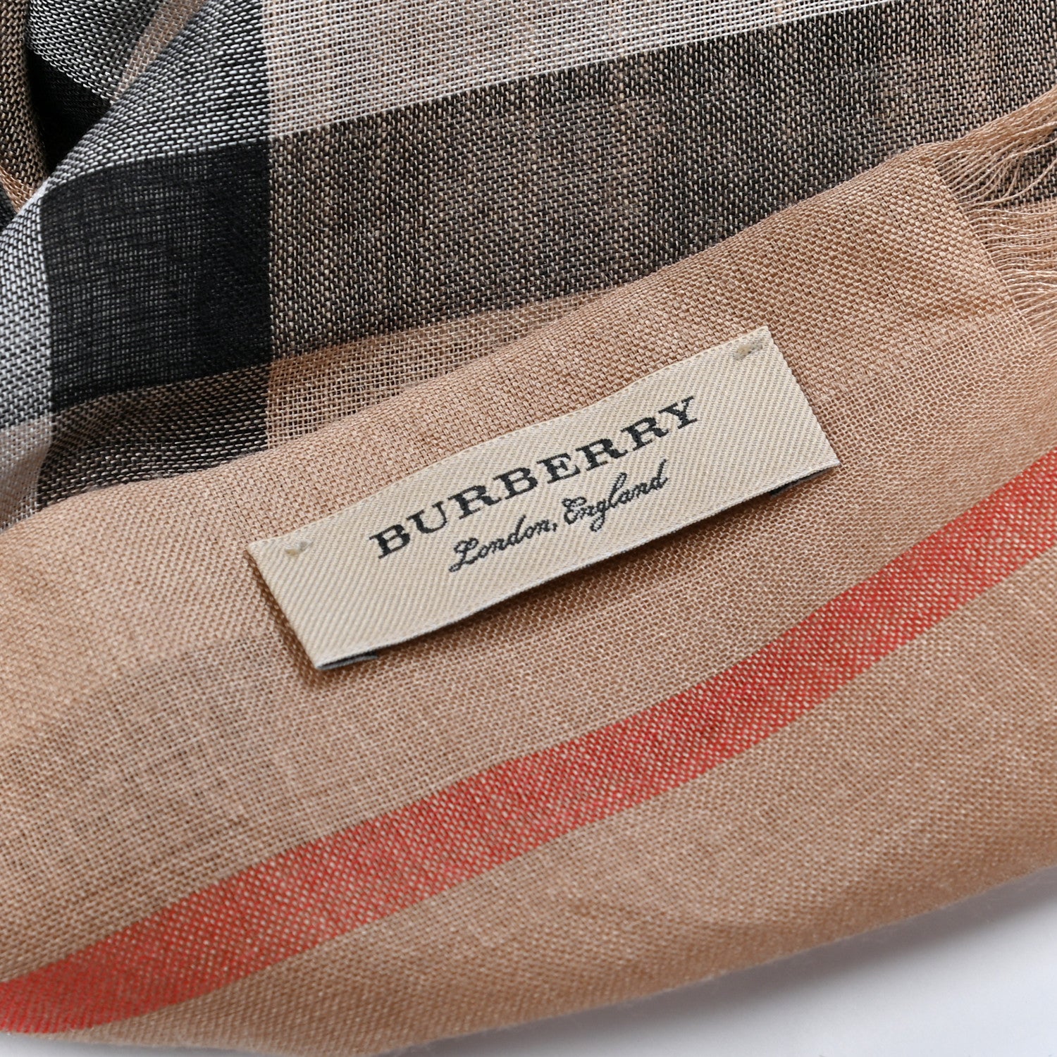 Burberry Wool Silk Gauze Giant Check Lightweight Scarf Camel 3 of 4
