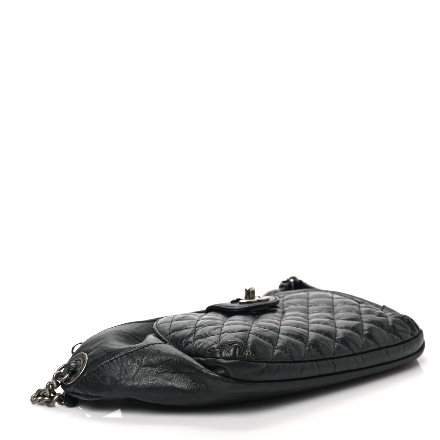 Crumpled Calfskin Quilted Casual Rock Waist Bag Fanny Pack Black