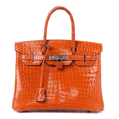 Hermes Shiny Porosus Crocodile Birkin 30 Orange 1 of 29