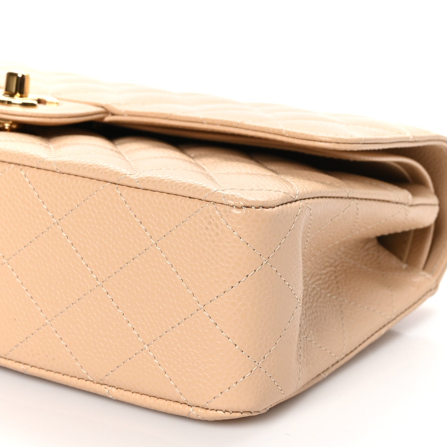 Caviar Quilted Medium Double Flap Beige