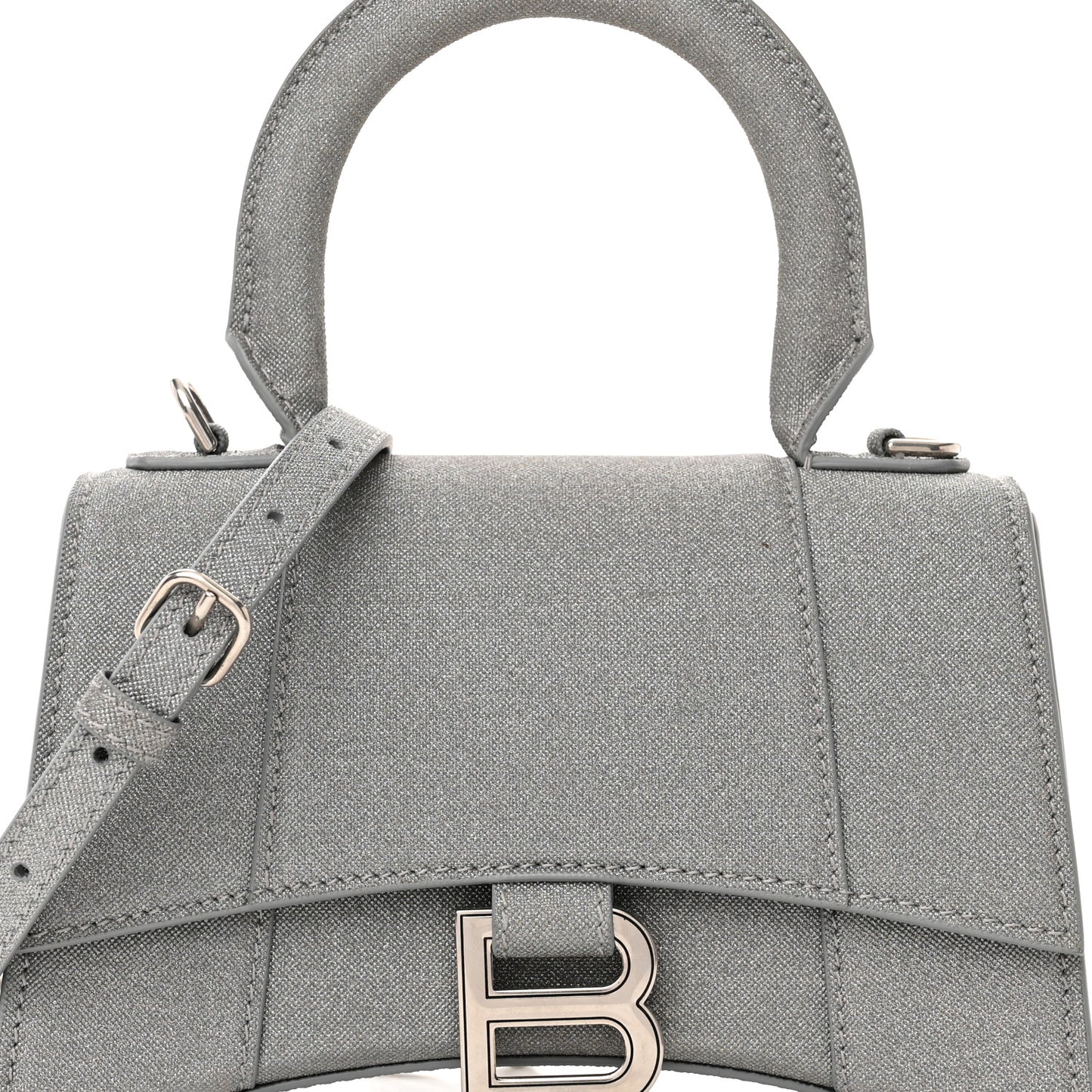 Glitter Fabric Hourglass Top Handle Bag XS Grey