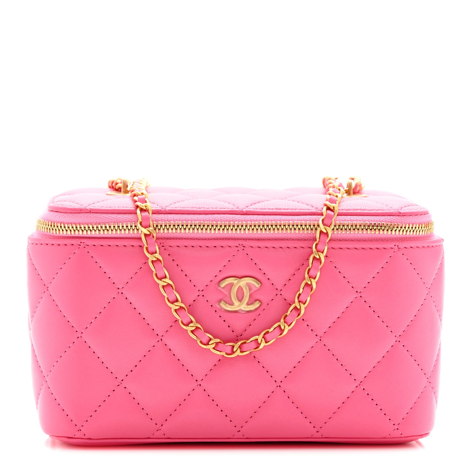 Chanel Lambskin Enamel Quilted Small Coco Hearts Vanity Case With Chain Pink 1 of 12