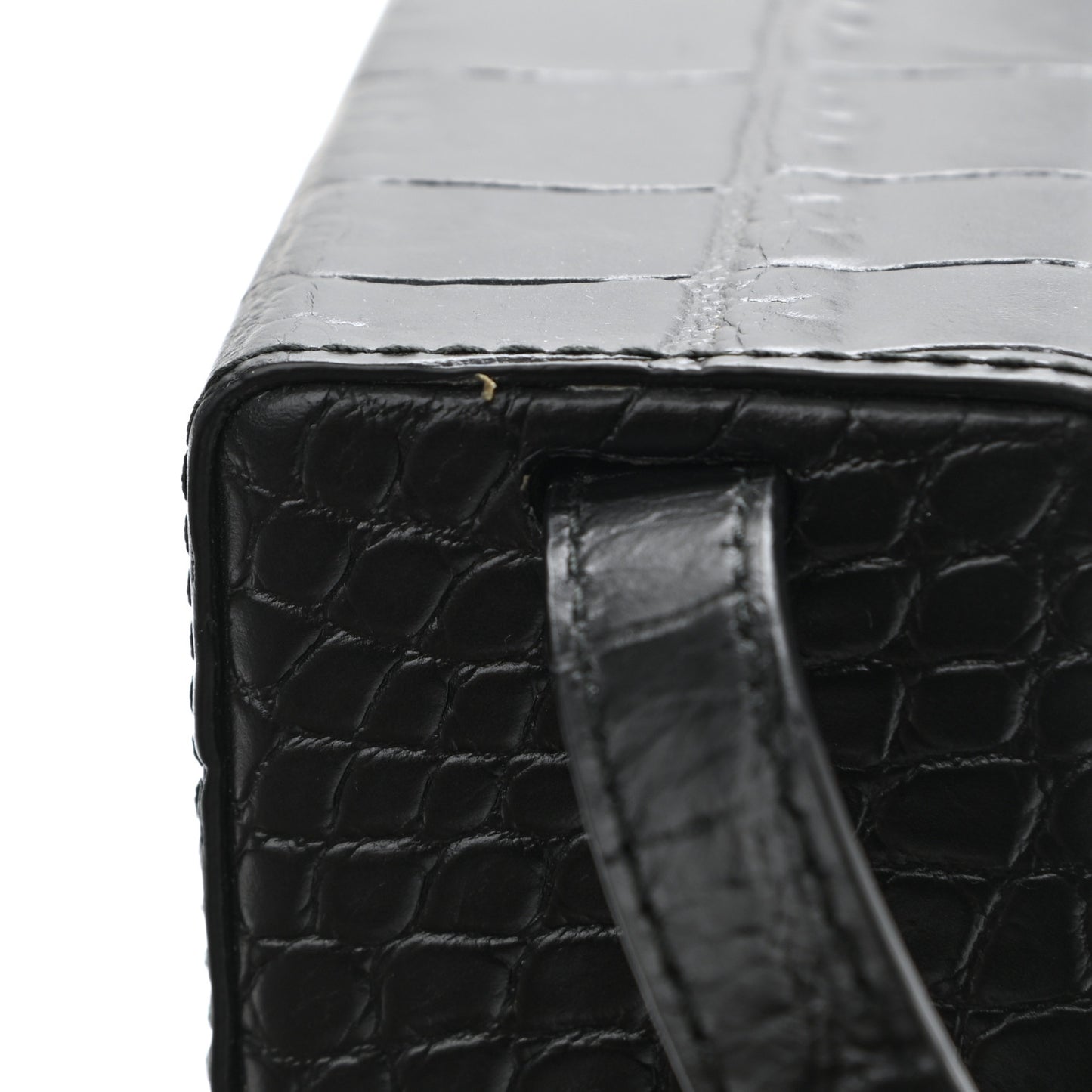 Calfskin Crocodile Embossed Daisey Box Clutch Black