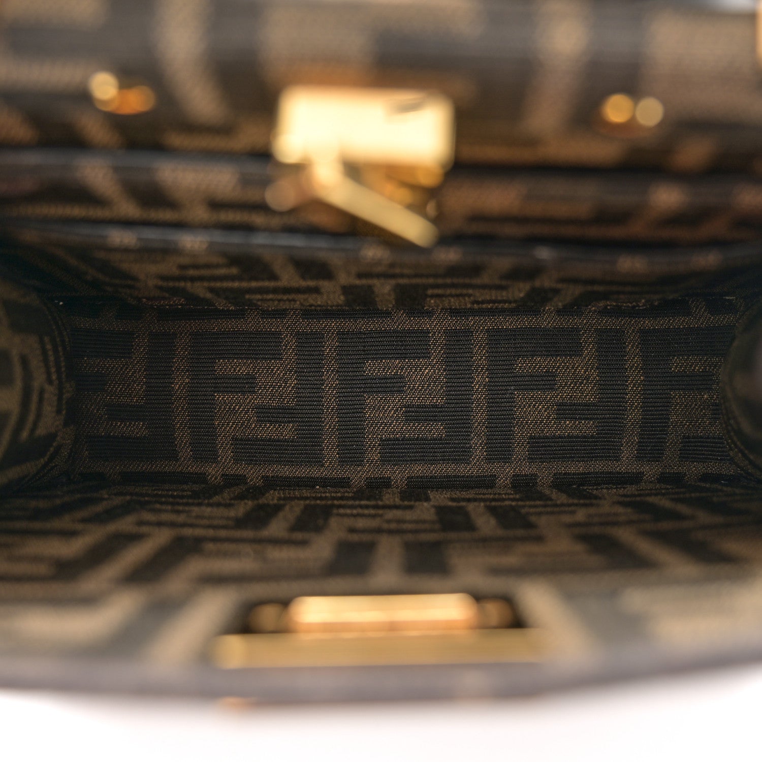 Fendi Fabric Jacquard Paillettes Vitello Seta FF 1974 Petite Peekaboo I SEE U Satchel Tobacco Moro 5 of 12