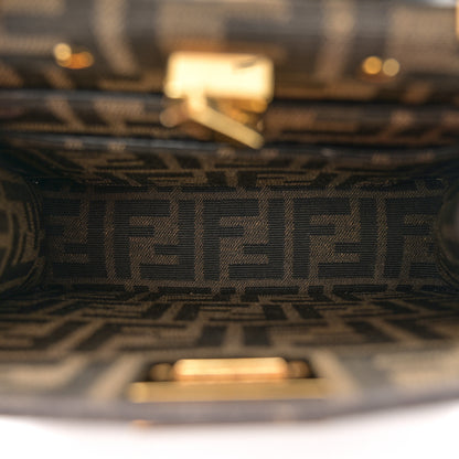 Fendi Fabric Jacquard Paillettes Vitello Seta FF 1974 Petite Peekaboo I SEE U Satchel Tobacco Moro 5 of 12