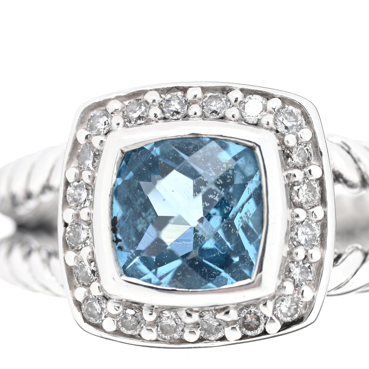 David Yurman Sterling Silver Diamond Blue Topaz 7mm Petite Albion Ring 50 5.5 5 of 5