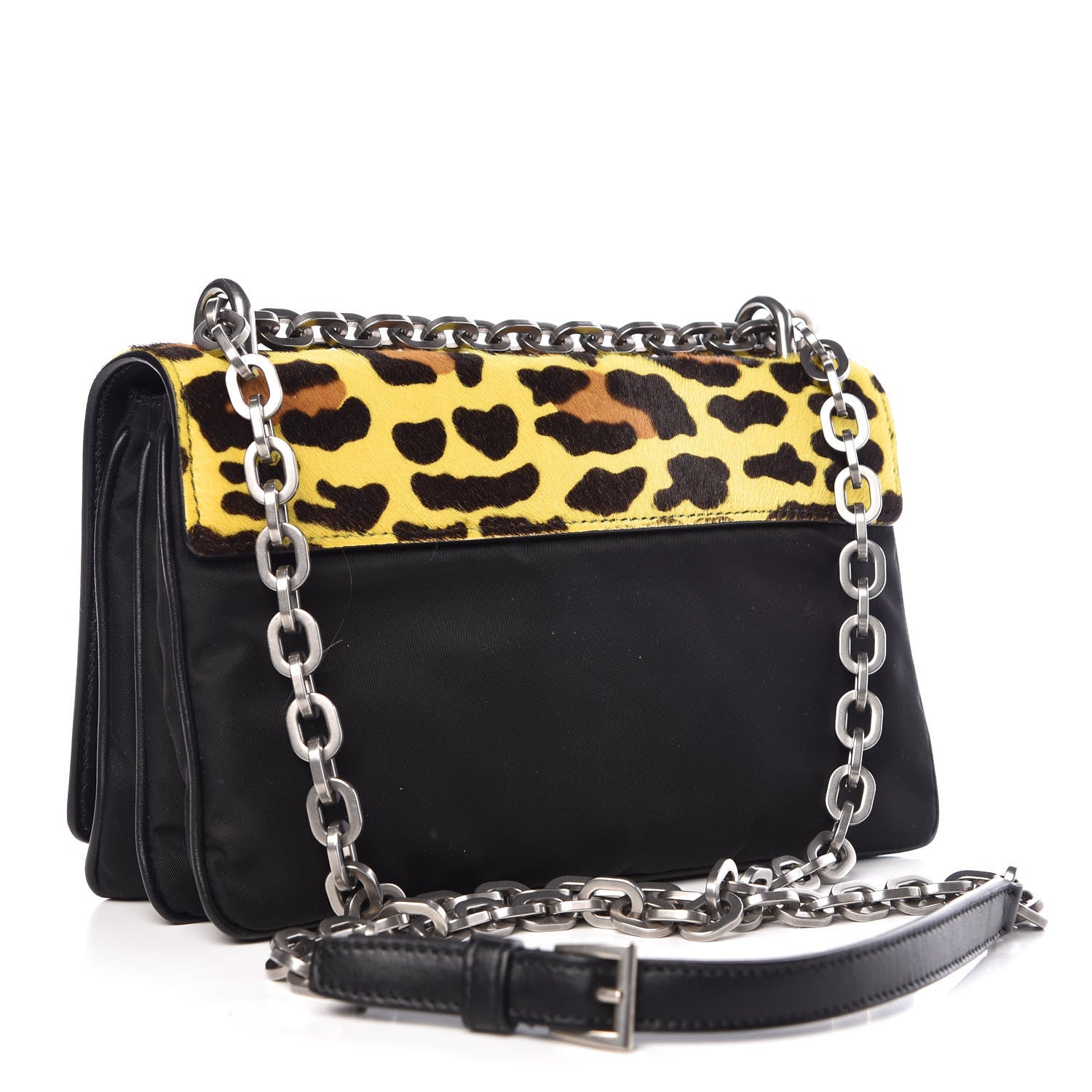 Prada Nylon Calf Hair Leopard Print Crossbody Bag Black Sole 3 of 7