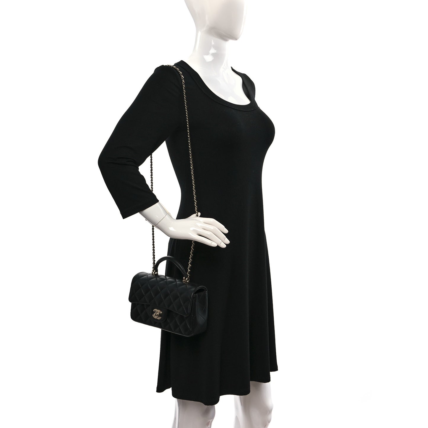 Lambskin Quilted Mini Top Handle Rectangular Flap Black