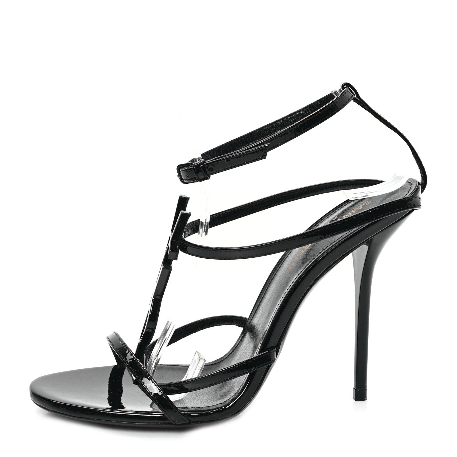 Saint Laurent Patent Cassandra 100 Ankle Strap Sandals 36.5 Black 1 of 8