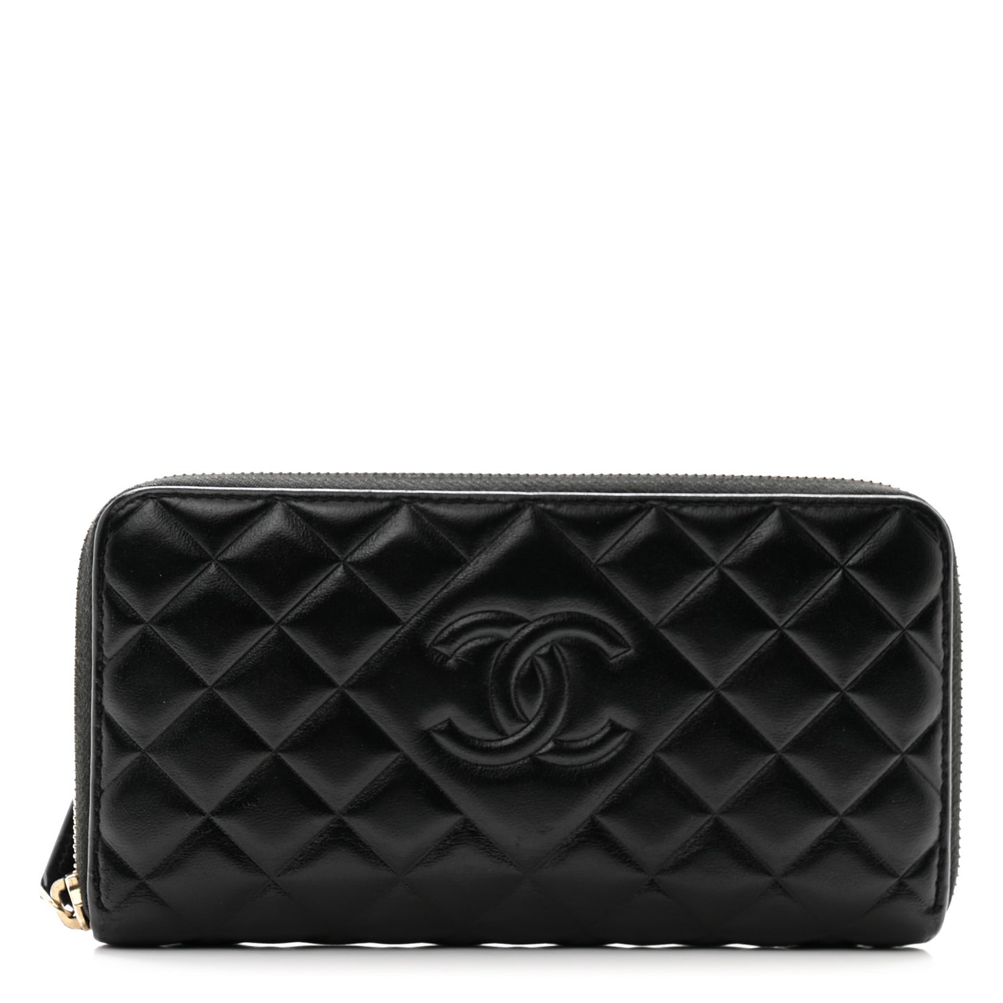Lambskin Quilted Diamond Zip Around Wallet Black