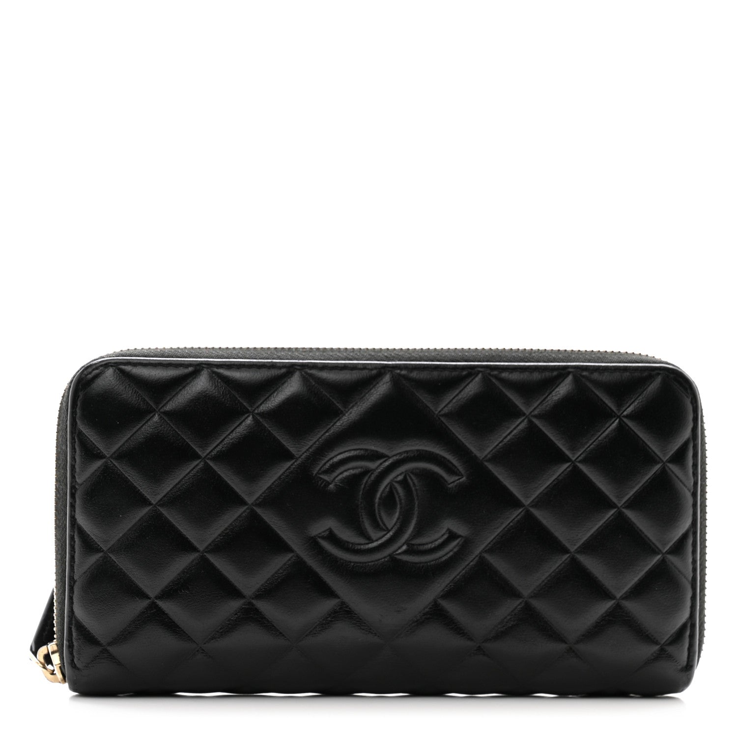 Chanel Lambskin Quilted Diamond Zip Around Wallet Black 1 of 12