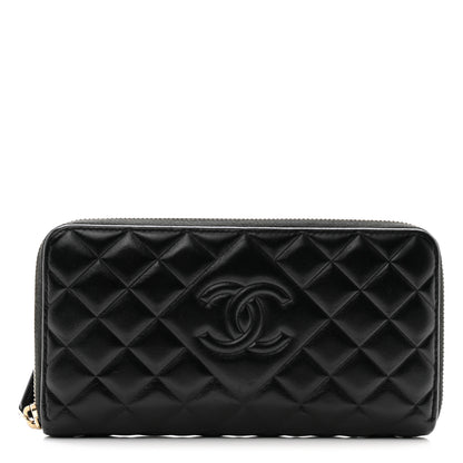 Chanel Lambskin Quilted Diamond Zip Around Wallet Black 1 of 12