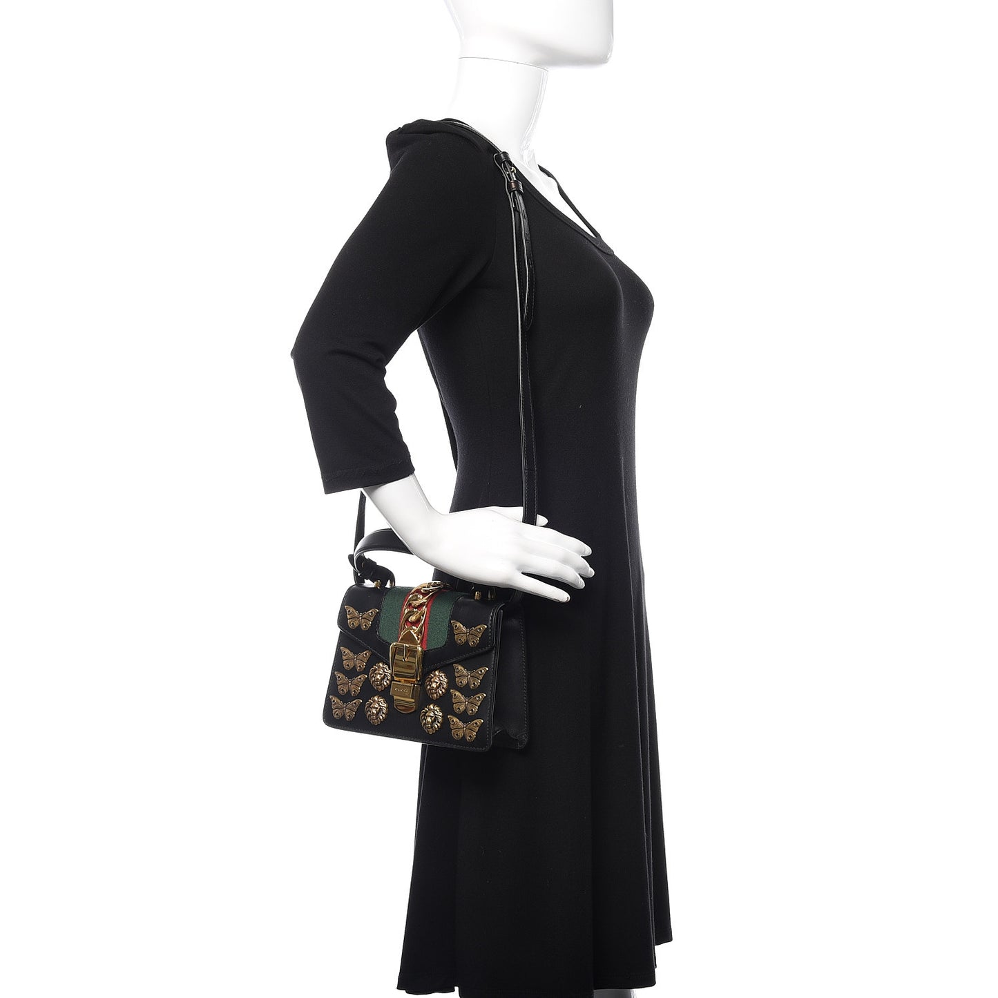 Calfskin Animal Studs Mini Sylvie Top Handle Bag Black