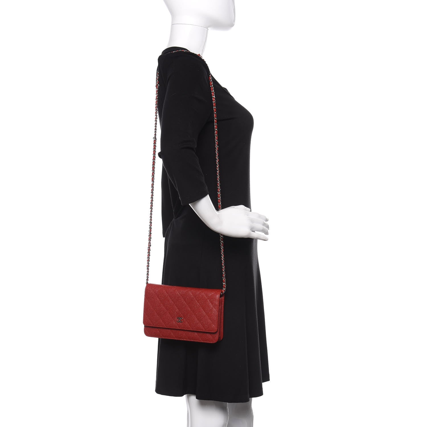 Chanel Caviar Quilted Wallet on Chain WOC Red 2 of 12